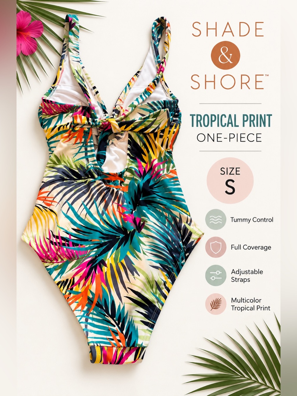 Shade & Shore Tropical One-Piece Swimsuit - Teal, Pink, Yellow, Orange